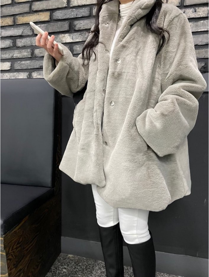 gray fur half coat jacket